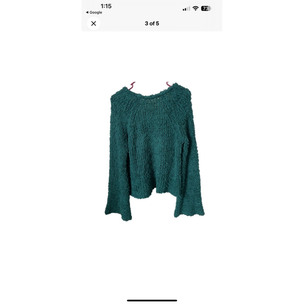 Free People Oversized Chunky Crochet VNeck Bell Sleeve Crop Sweater, Size large - Picture 3 of 3